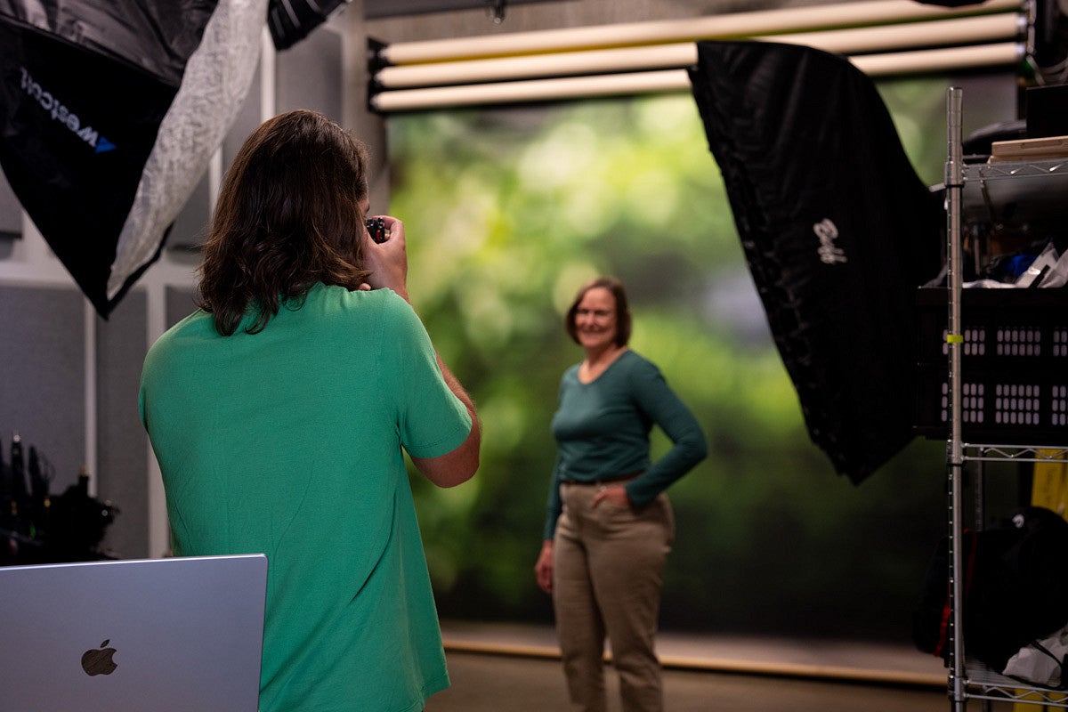 A professional portrait session in progress