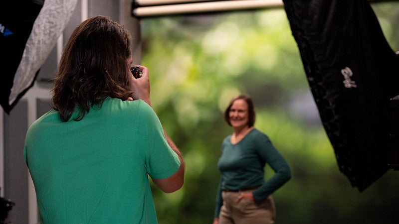 A professional portrait session in progress
