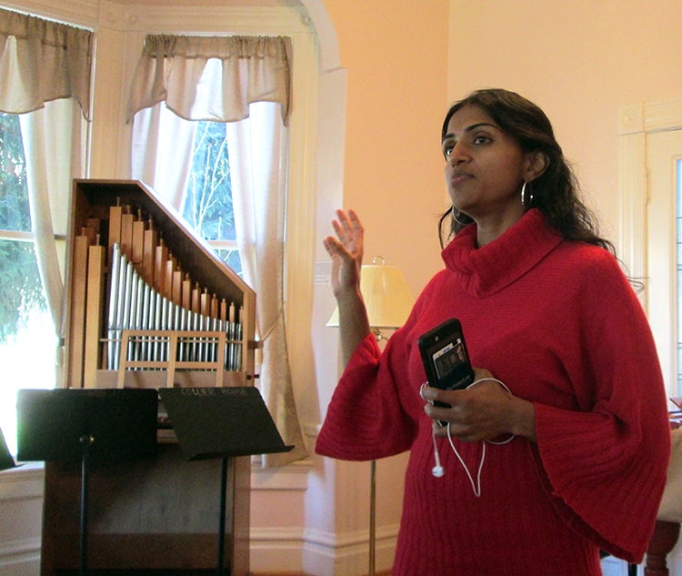 Saru Jayaraman speaks at the teach-in