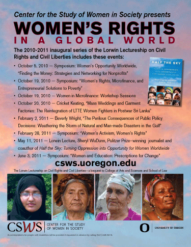 Event poster for the Lorwin Lecture "Women's Rights in a Global World"