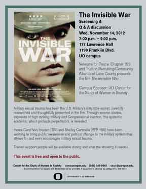 "The Invisible War" screening and q&a poster