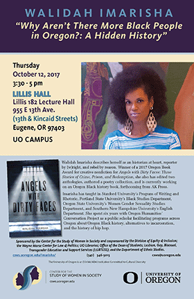 Poster for "Why Aren't There More Black People in Oregon?" witth Walidah Imarisha