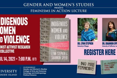 Advertisement for the University of Rhode Island's Gender and Women's Studies Feminism in Action Lecture.