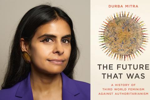 Pictured is Durba Mitra, a woman of Indian descent, beside the cover of her latest book, "The Future that Was"..