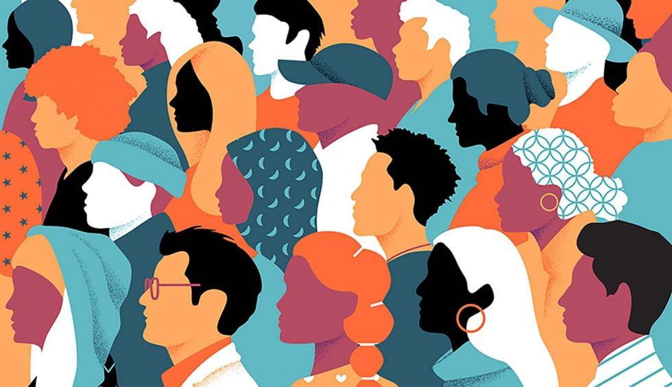 A stock image of colorfully illustrated people