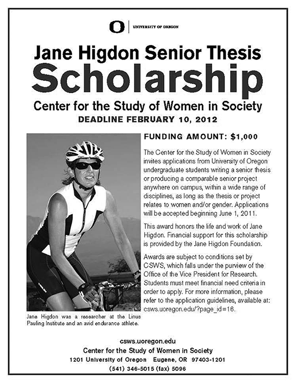 Jane Higdon Senior Thesis Scholarship Flyer