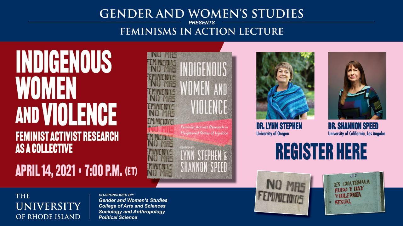 Advertisement for the University of Rhode Island's Gender and Women's Studies Feminism in Action Lecture.