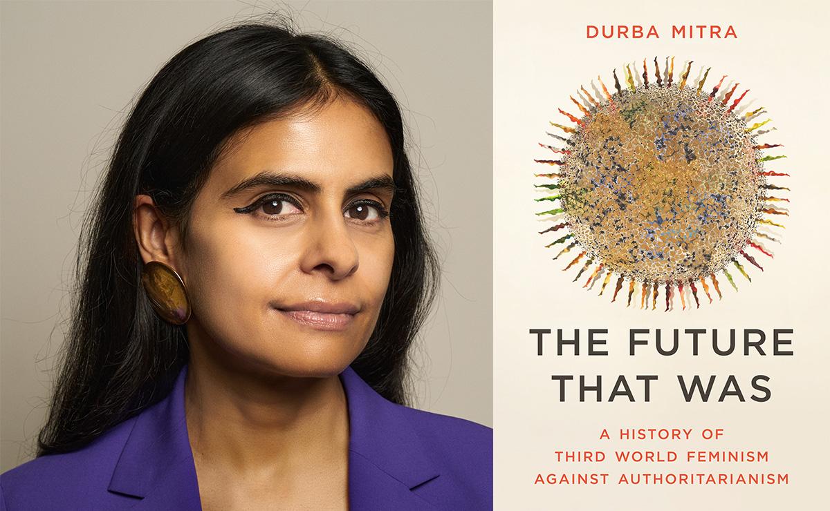 Pictured is Durba Mitra, a woman of Indian descent, beside the cover of her latest book, "The Future that Was"..