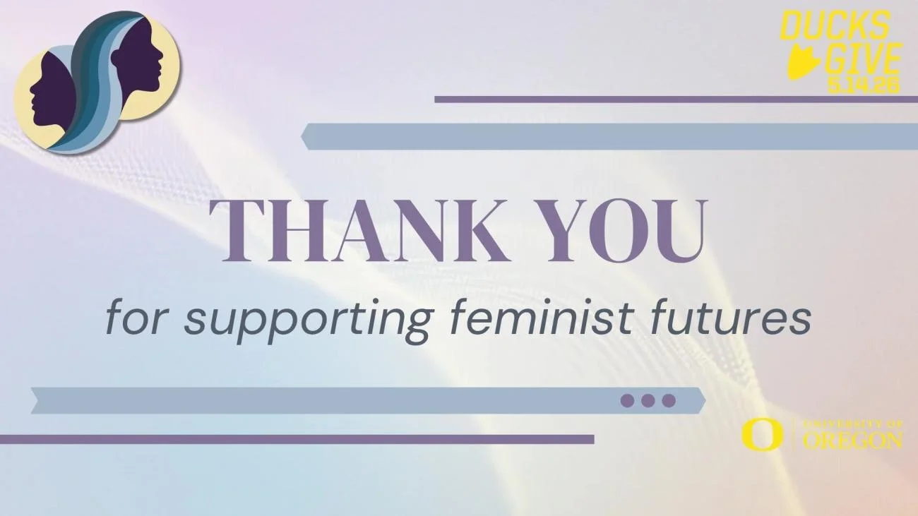 Graphic image with text "Thank you for supporting feminist futures."