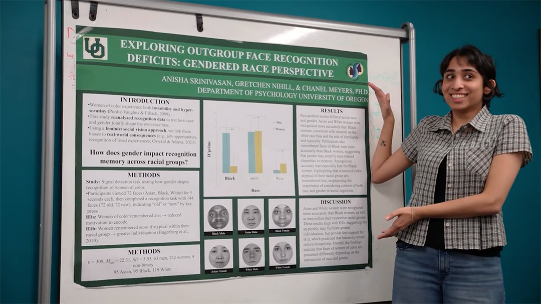 STEAM Fellow Anisha Srinivasan shows a research poster she created with funding from CSWS. 
