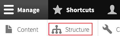 Structure button in Drupal screenshot
