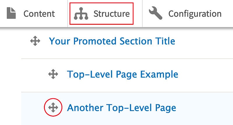 Structure Menu in Drupal screenshot