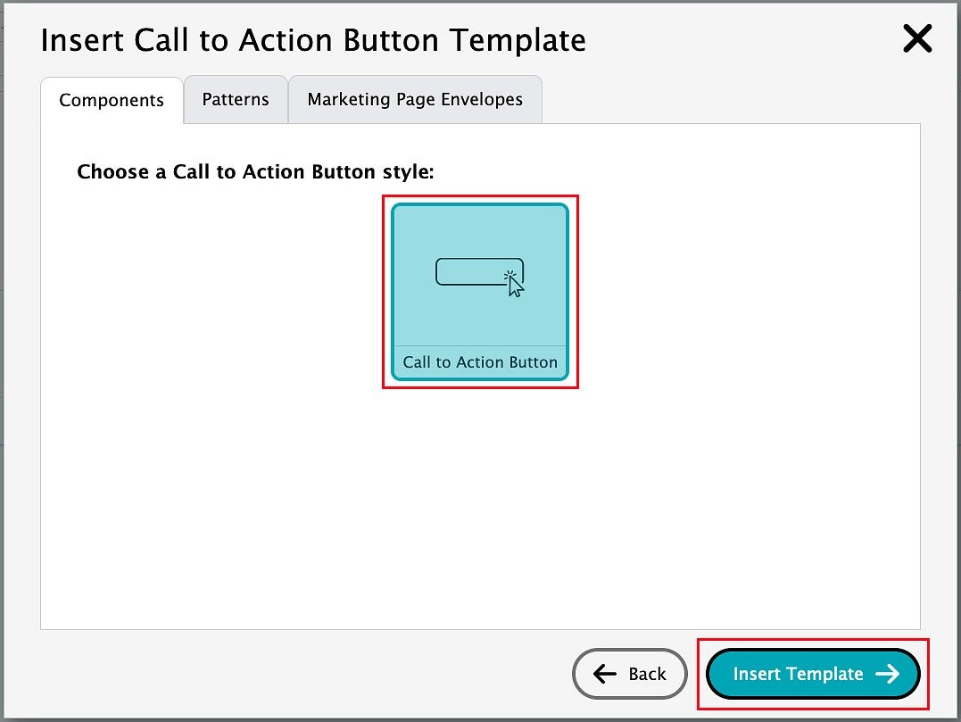 inserting a Call to Action Button template in the Drupal content editor