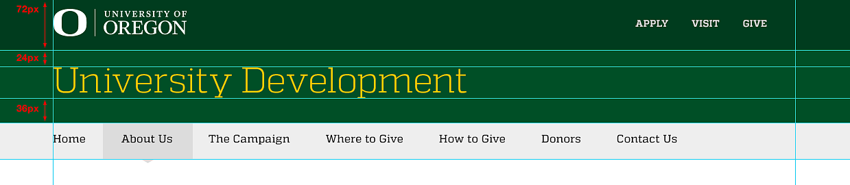 Sample UO header and site title, scale dimensions