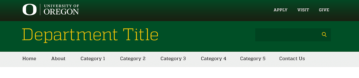 Sample UO header and site title, green background