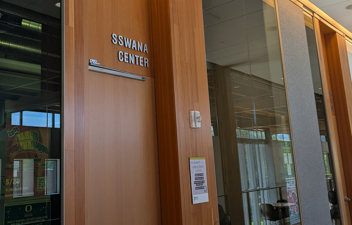 wooden doorway with SSWANA CENTER above the door
