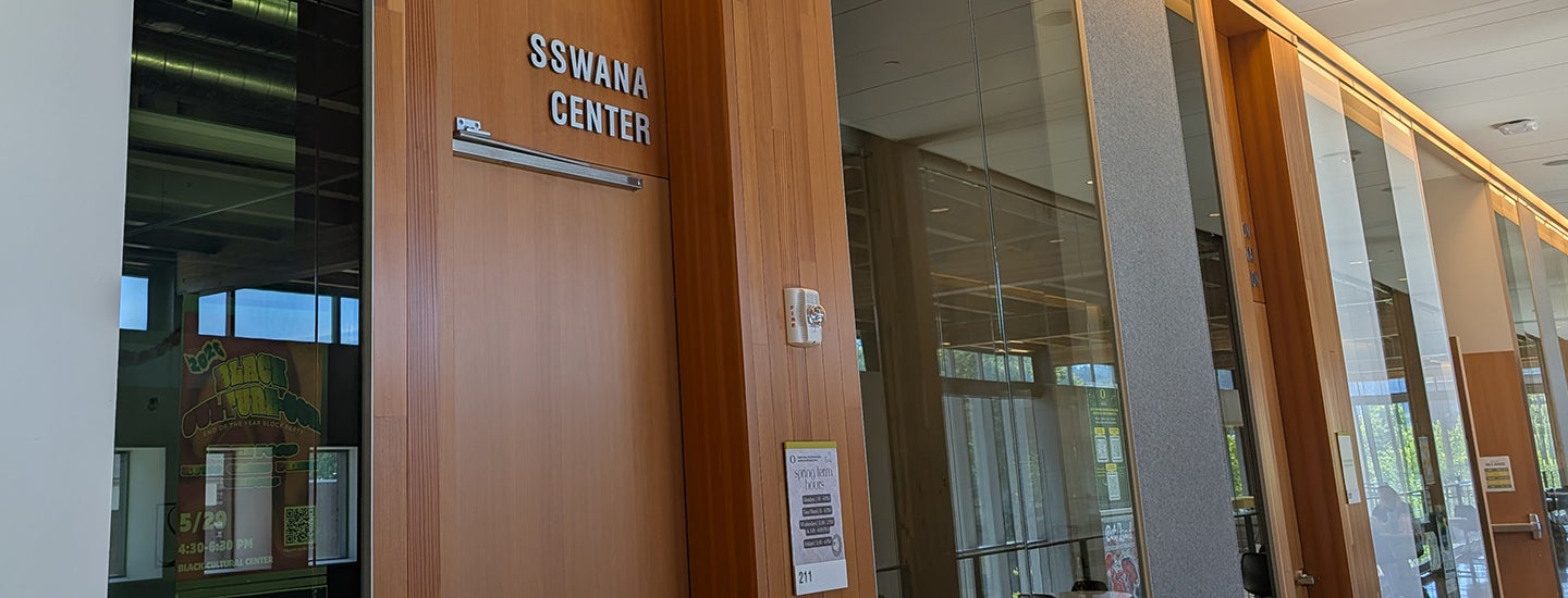 Wooden door with the words SSWANA Center above it