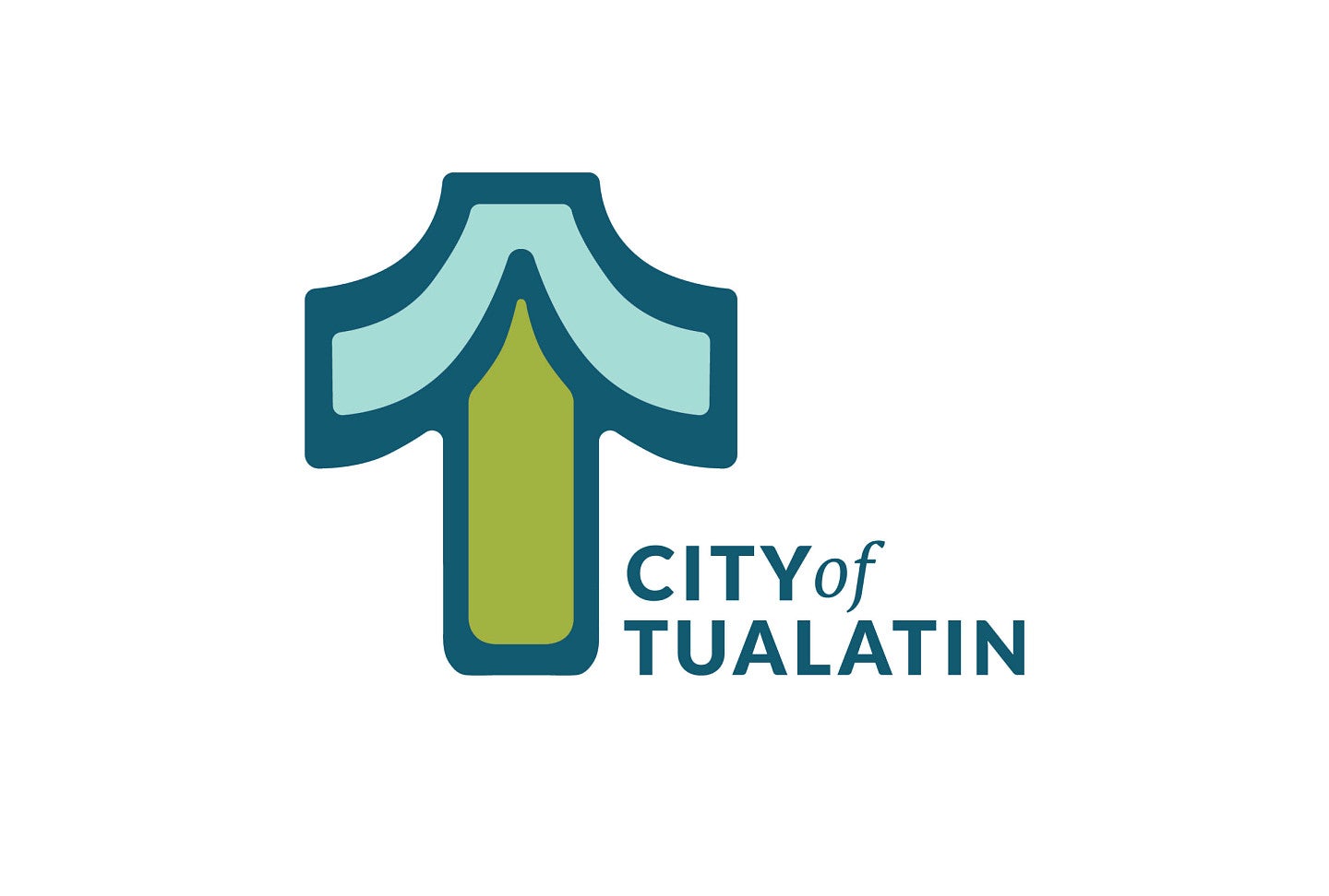 City of Tualatin logo that resembles tree shape with dark blue, light blue, and green