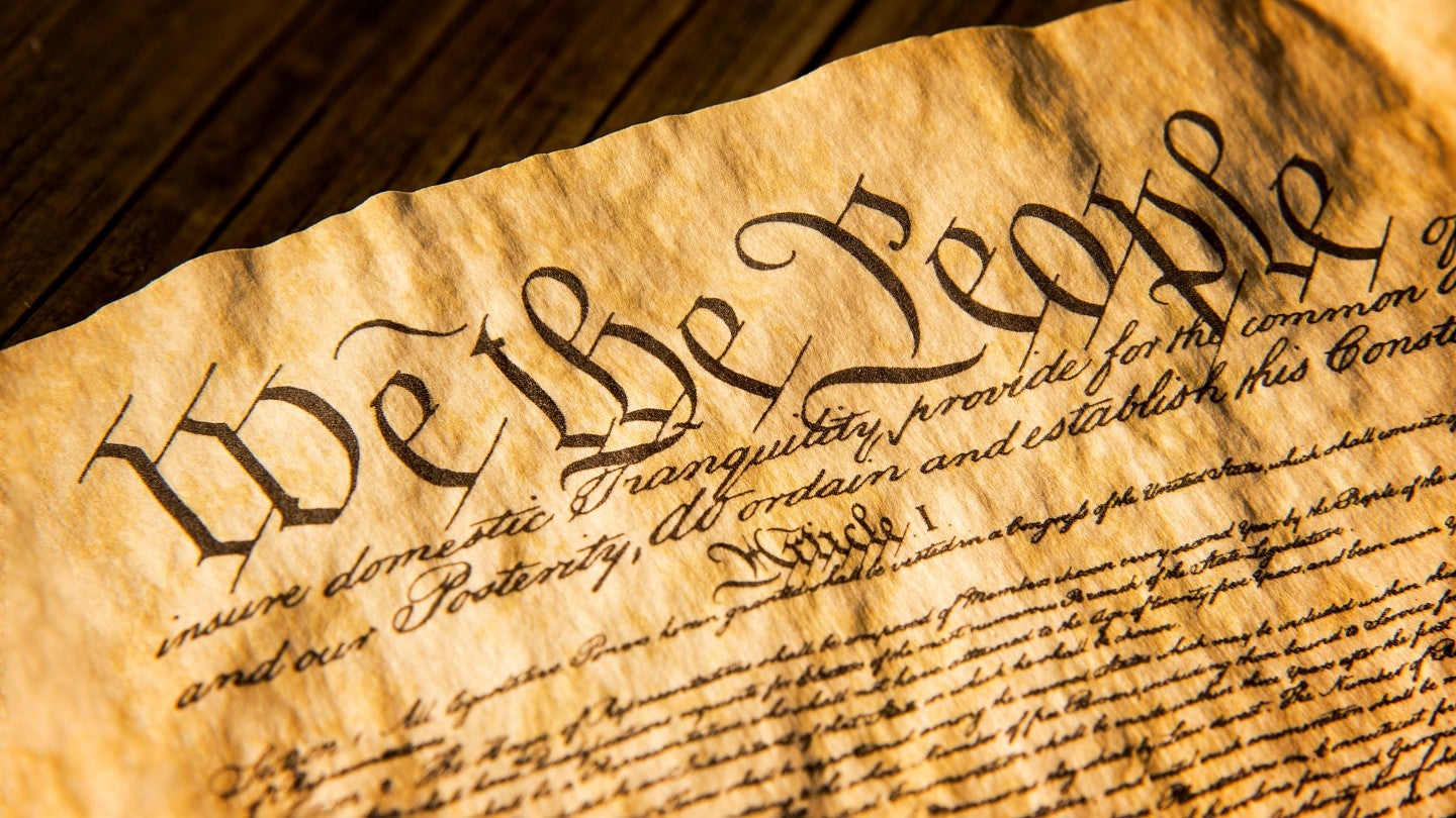 Snap shot of the US Bill of Rights with the opening sentence of we the people