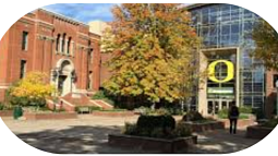 Outside of Lillis and Peterson Hall at the University of Oregon