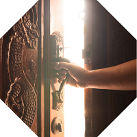 Person opening door
