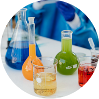 Beakers on lab table