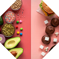 Food on a dual toned pink background