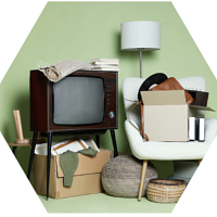 cluttered living room set