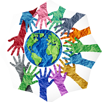 Paper cutouts of hands around the world