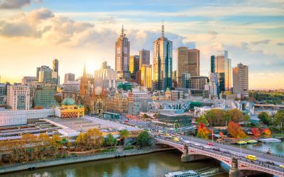 Beautiful Melbourne skyline at sunset