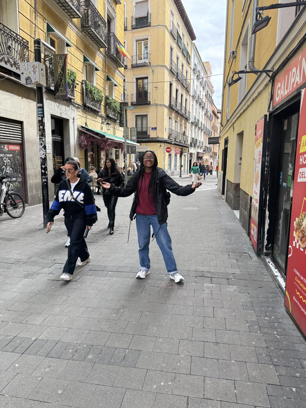 University students posing on a street in Segovia, Spain