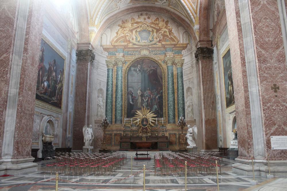 Inside of a Catholic church in Rome, Italy