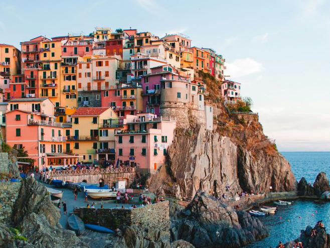 Landscape view of coastal village in Italy