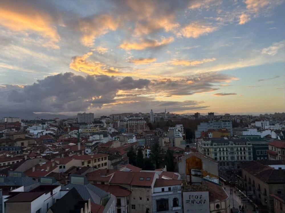 Skyline of a Spanish city during sunset