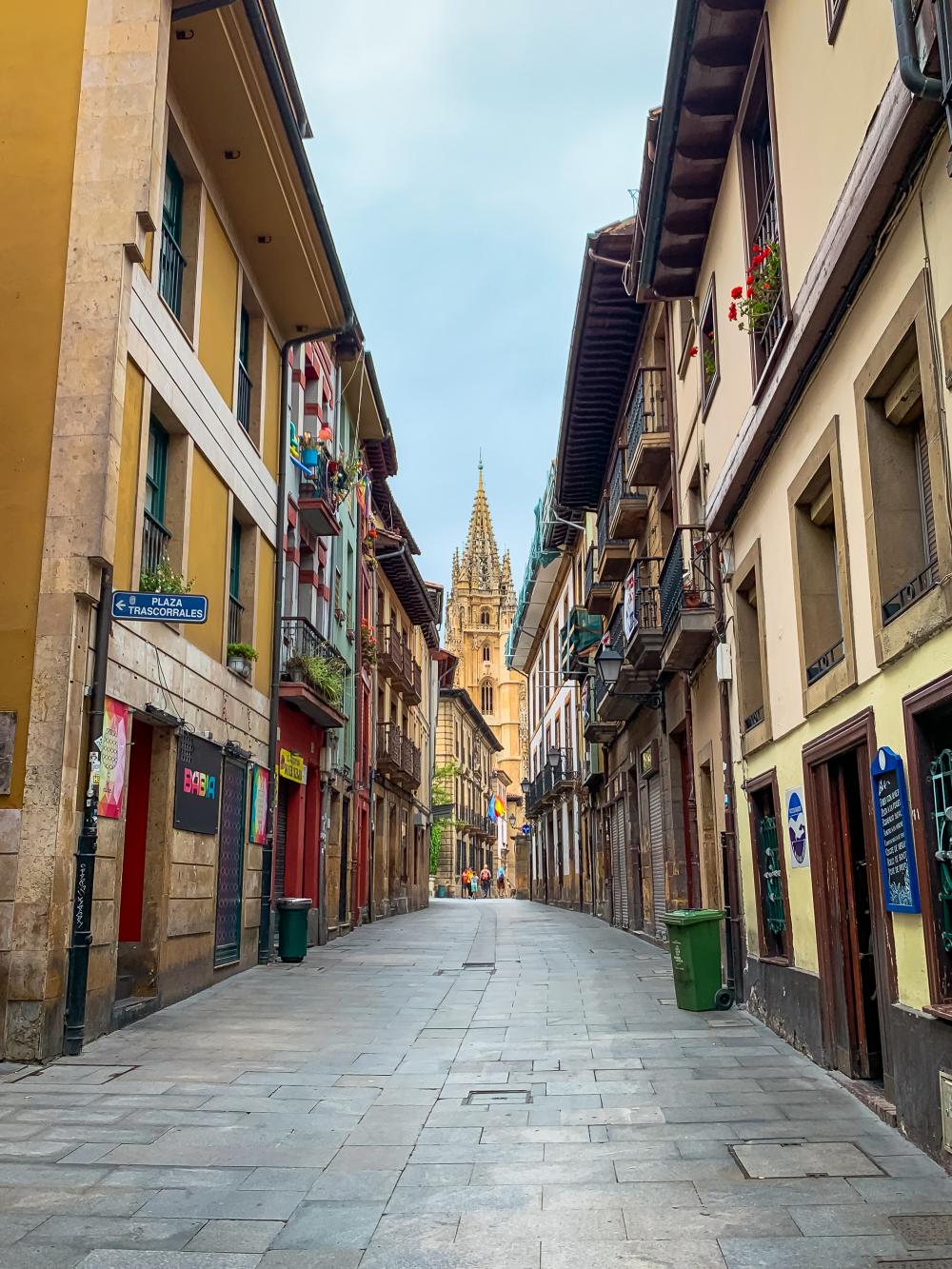 cobblestone street in Oviedo, Spain