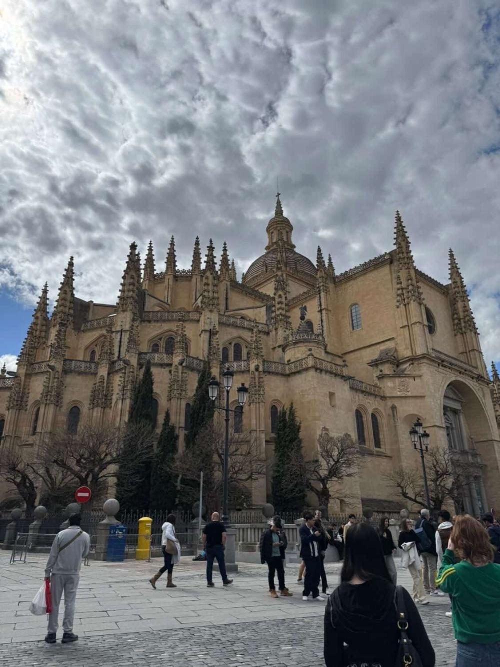Spanish architecture under a cloudy sky
