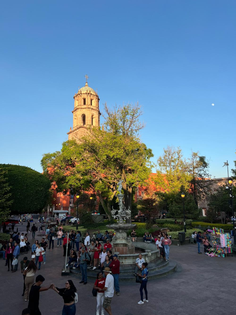 Queretaro town square with a church in the background