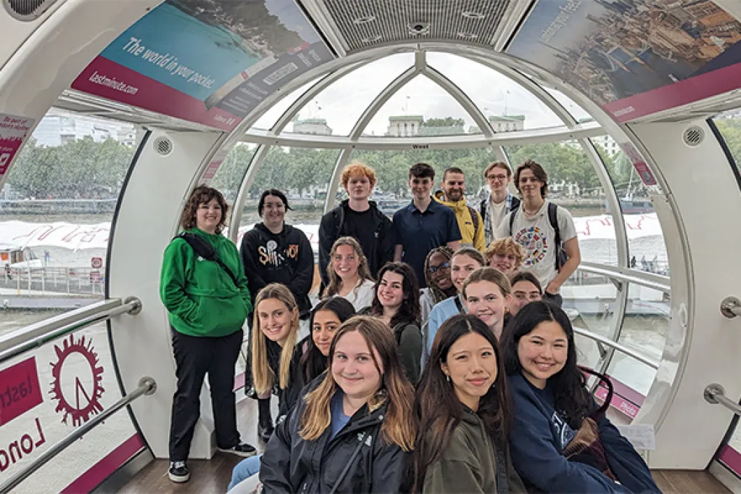 A UO study abroad group in the London Eye observation wheel