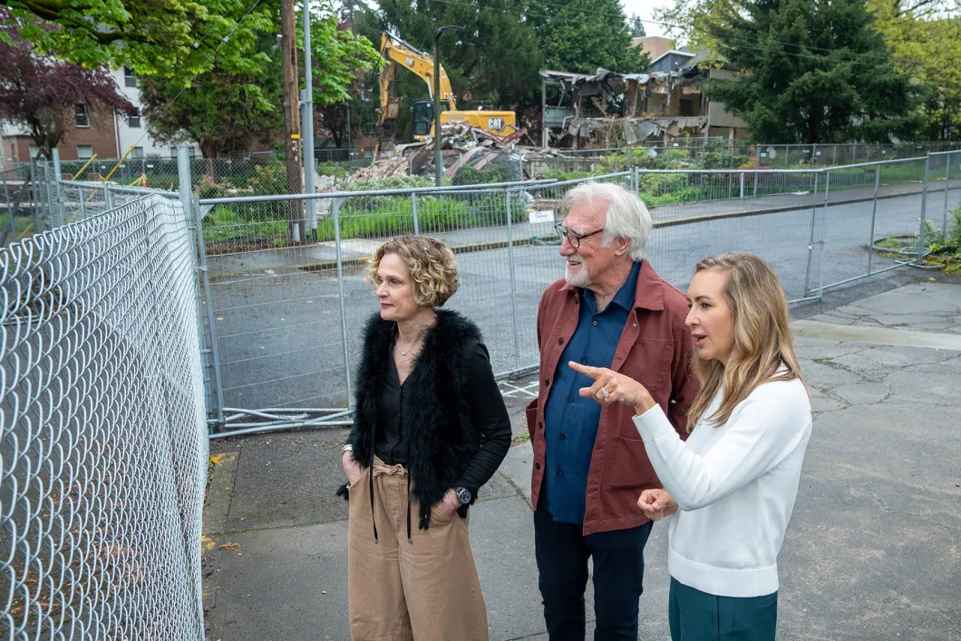 Lisa Redekop and Les Kaski looking at the construction site