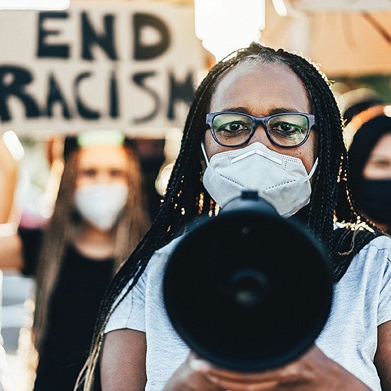 young woman protesting