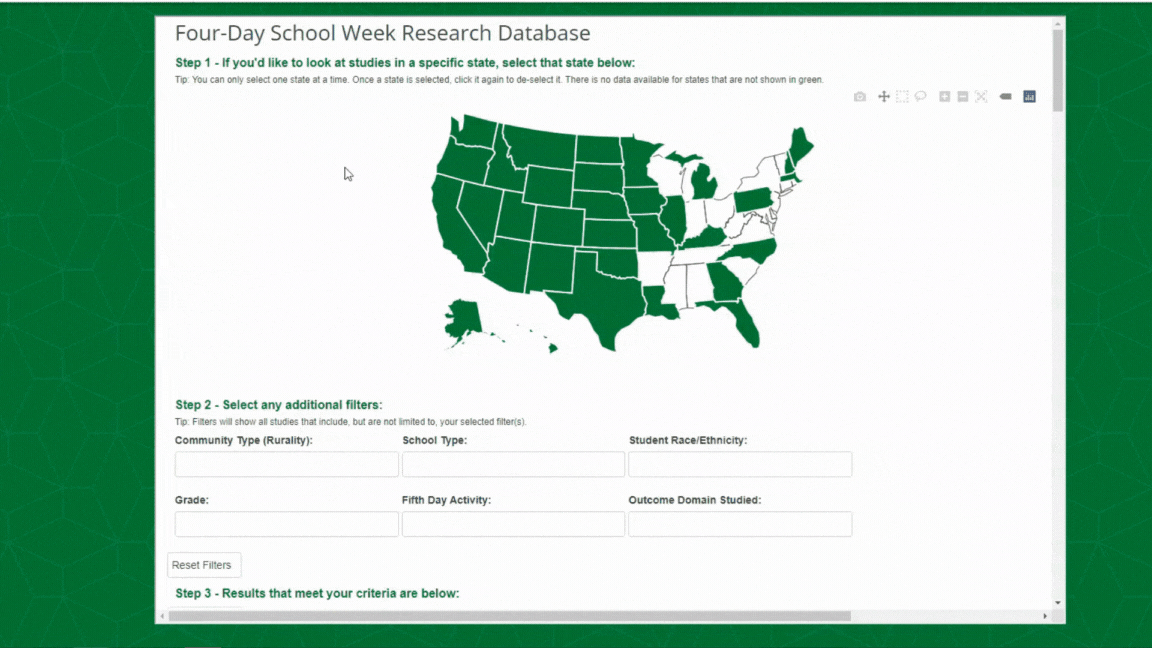 gif showing how to select a state in the dashboard