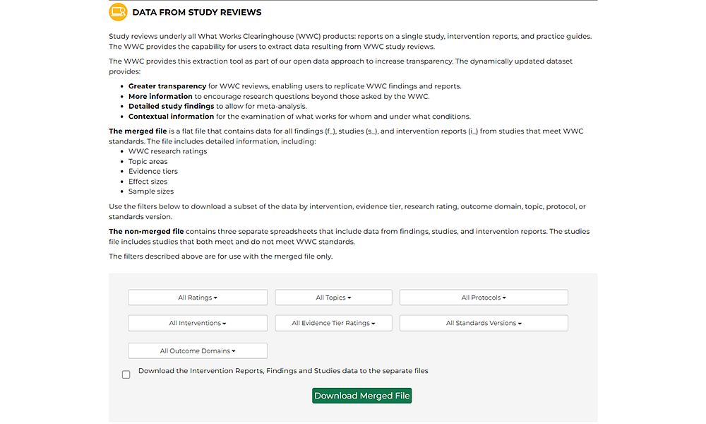 homepage of the data from studies review screenshot