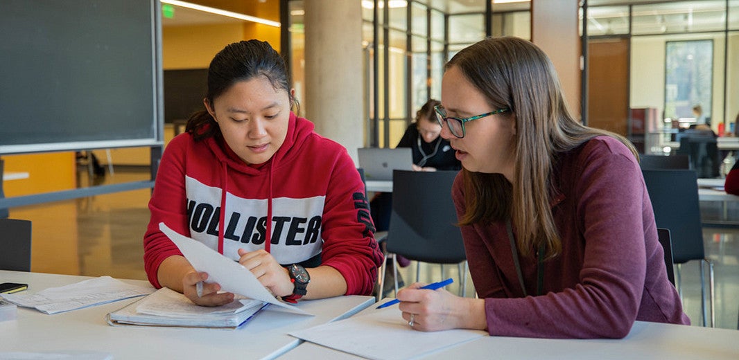 (Two students working together at the The Center for Teaching Writing.) The Composition Program 