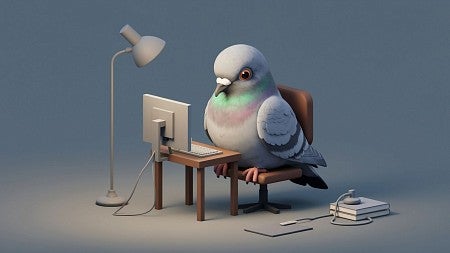 ai art of a pigeon at a desk