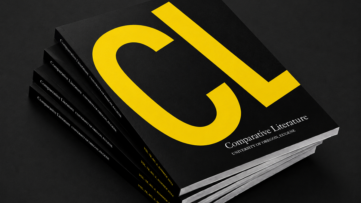 Book titled "CL, Comparative Literature Journal" in a stack