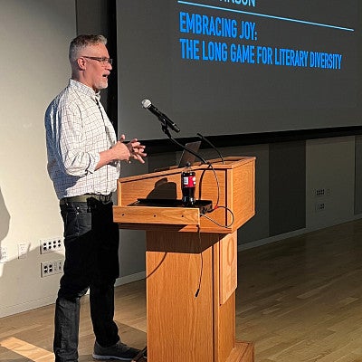 image of Mat Johnson speaking at a podium