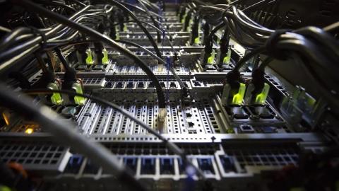 Wires plugged into servers