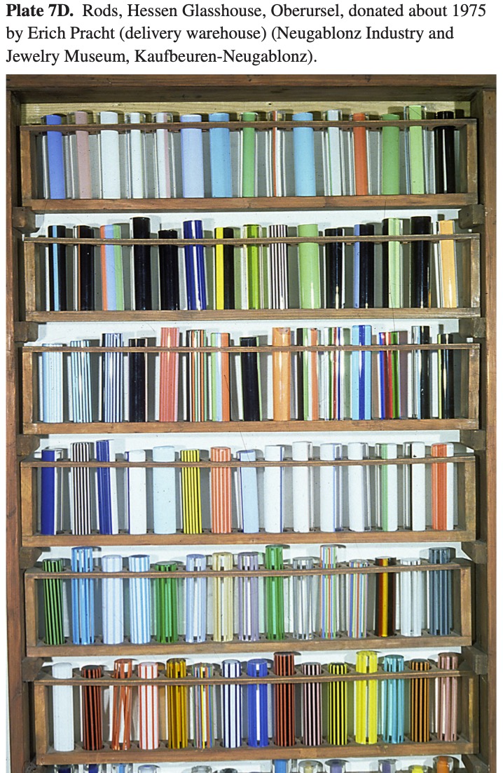 Plate 7D Rods, Hessen Glasshouse, Oberursel, donated about 1975 by Erich Pracht (delivery warehouse) (Neugablonz Industry and Jewelry Museum, Kaufbeuren-Neugablonz).