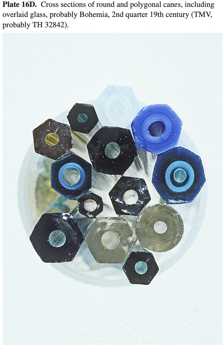 Plate 16D Cross sections of round and polygonal canes, including overlaid glass, probably Bohemia, 2nd quarter 19th century (TMV, probably TH 32842).