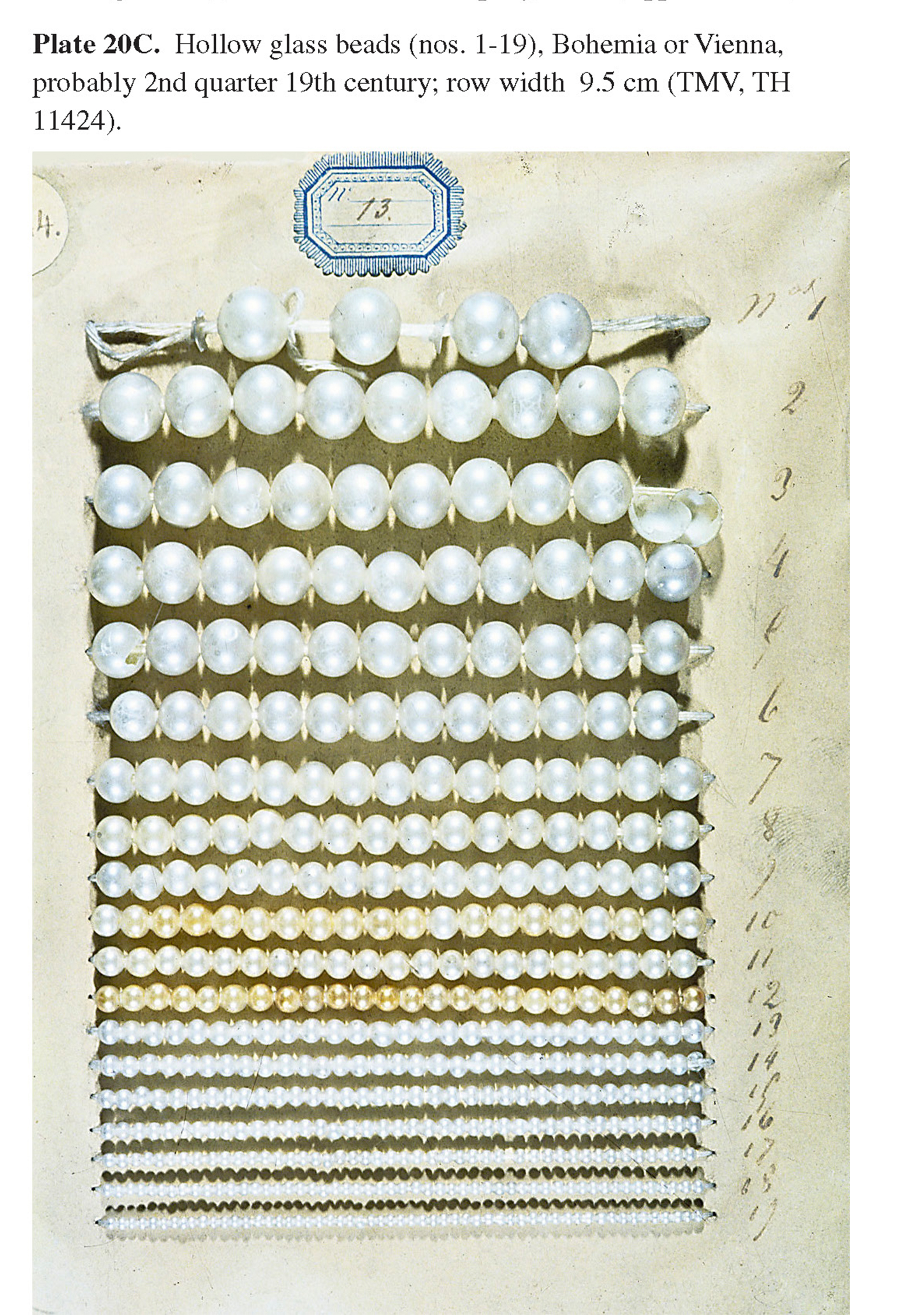 Plate 20C Hollow glass beads (nos. 1-19), Bohemia or Vienna, probably 2nd quarter 19th century; row width 9.5 cm (TMV, TH 11424).